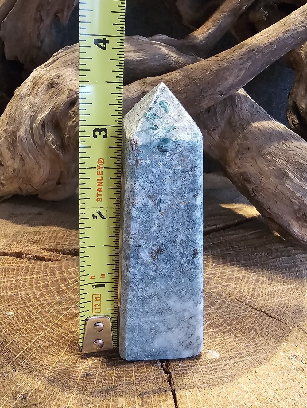 Green and Gray Polished Amazonite Stone Tower Point - Picture 6 of 6